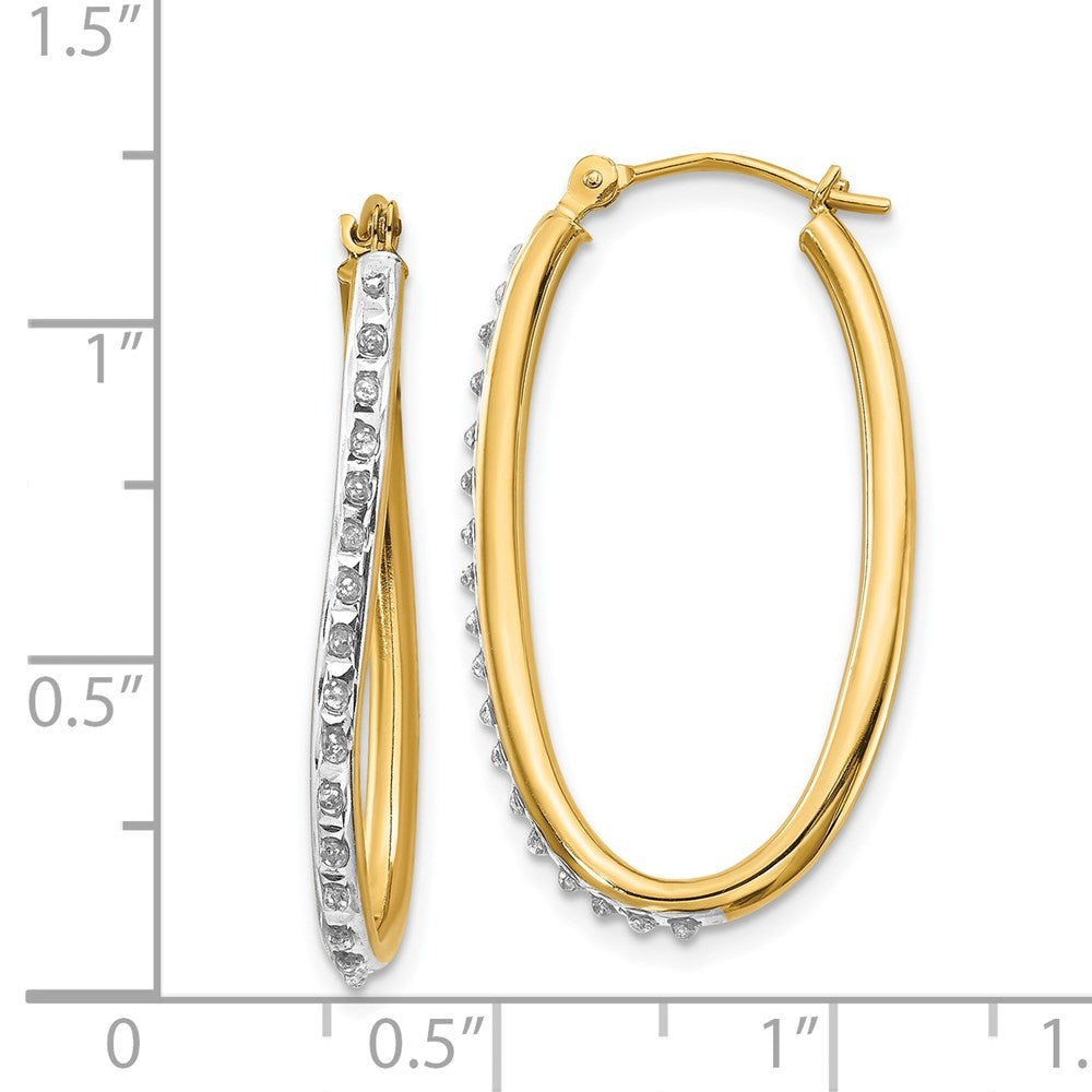 14k Yellow Gold Diamond Fascination Oval Twist Hoop Earrings