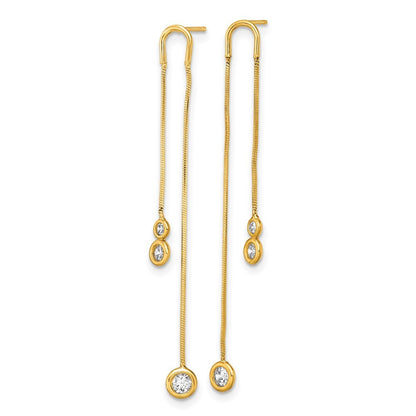 14k Yellow Gold Polished CZ Double Chain Dangle Earrings