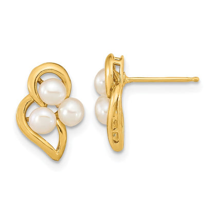 14k Yellow Gold 3-4mm White Button Freshwater Cultured Pearl Stud Earrings