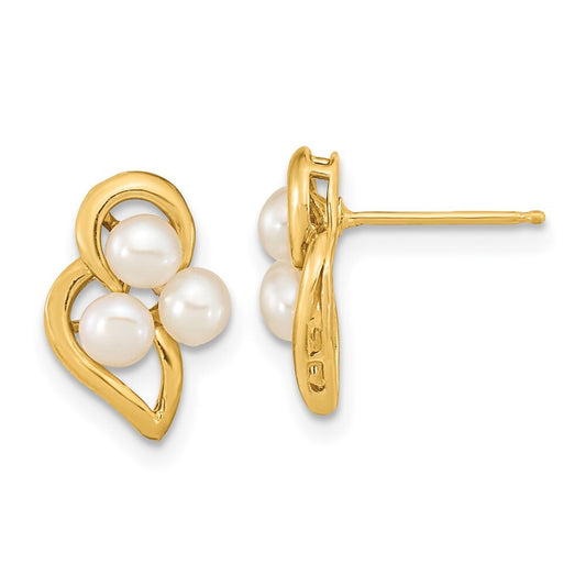 14k Yellow Gold 3-4mm White Button Freshwater Cultured Pearl Stud Earrings