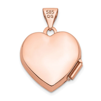 14k Rose Gold Textured Double Heart Scroll Design 15mm Heart Locket Pendant