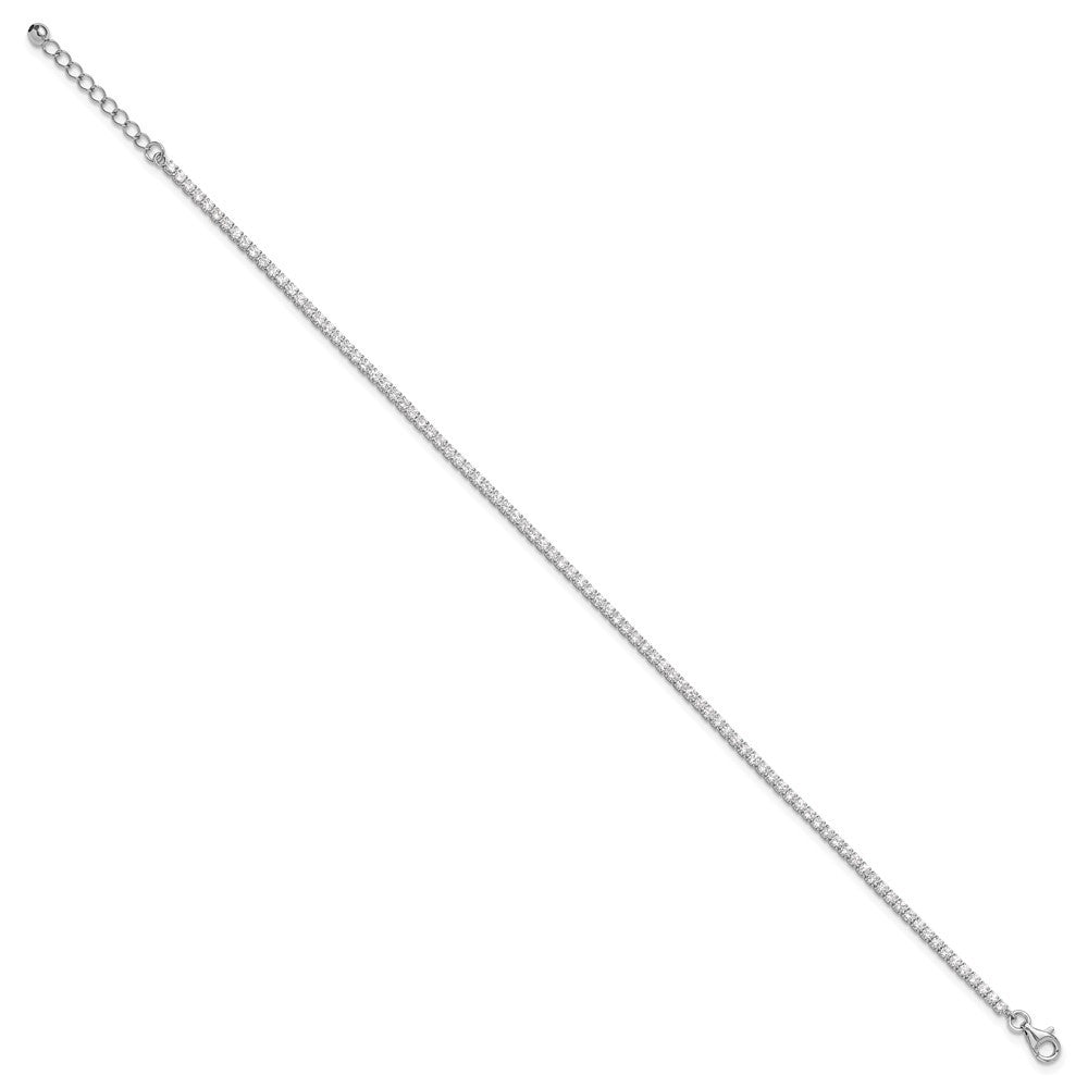 Sterling Silver Rhodium-plated 2mm CZ 10" Anklet