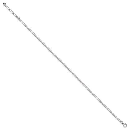 Sterling Silver Rhodium-plated 2mm CZ 10" Anklet