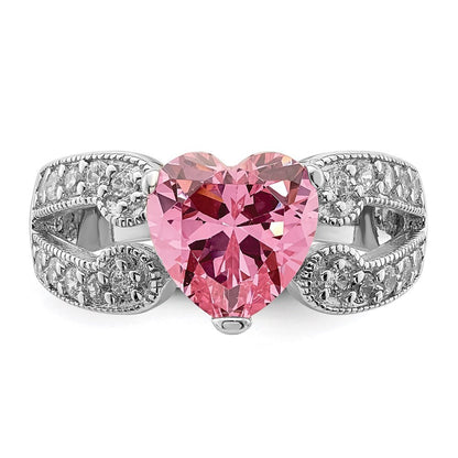 Sterling Silver Rhodium-plated Round Pink and White Cubic Zirconia Ring Size 7