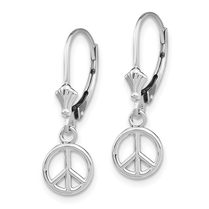 14K White Gold 3-D Peace Symbol Drop Dangle Earrings