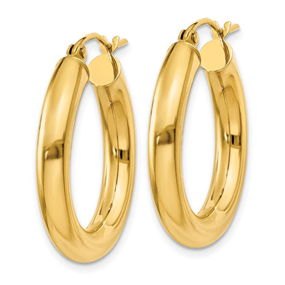 14k Yellow Gold Polished 4mm Lightweight Tube Hoop Earrings Gift for Women