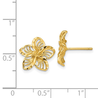 14k Yellow Gold Diamond-cut Filigree Plumeria Stud Earrings Gift for Women