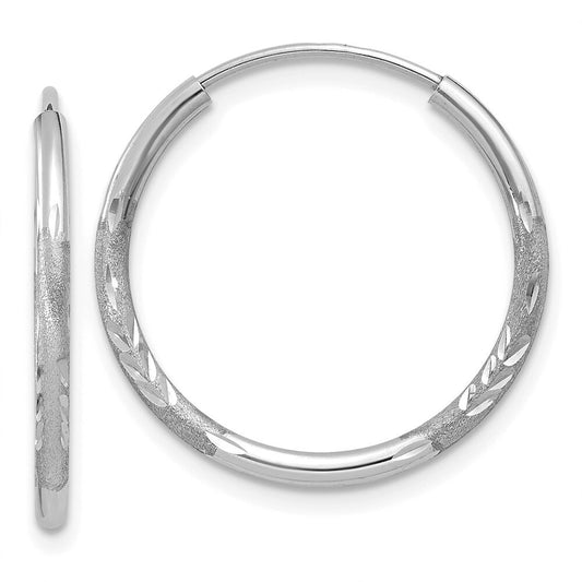 14k White Gold 1.5mm Diamond-cut Endless Hoop Earrings Gift for Women
