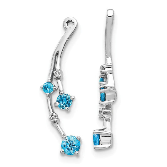 14k White Gold Diamond and Blue Topaz Dangle Earring Jackets Gift for Women