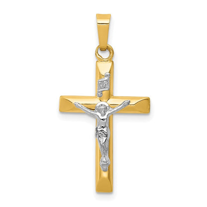 14k Two-tone Gold INRI Hollow Crucifix Pendant for Women