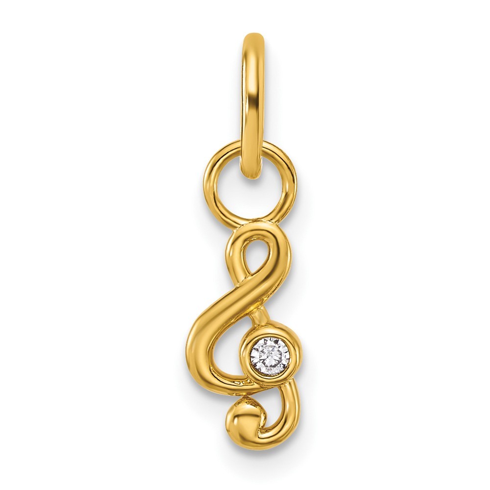 14k Yellow Gold Polished Diamond Music Treble Clef Charm
