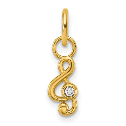 14k Yellow Gold Polished Diamond Music Treble Clef Charm