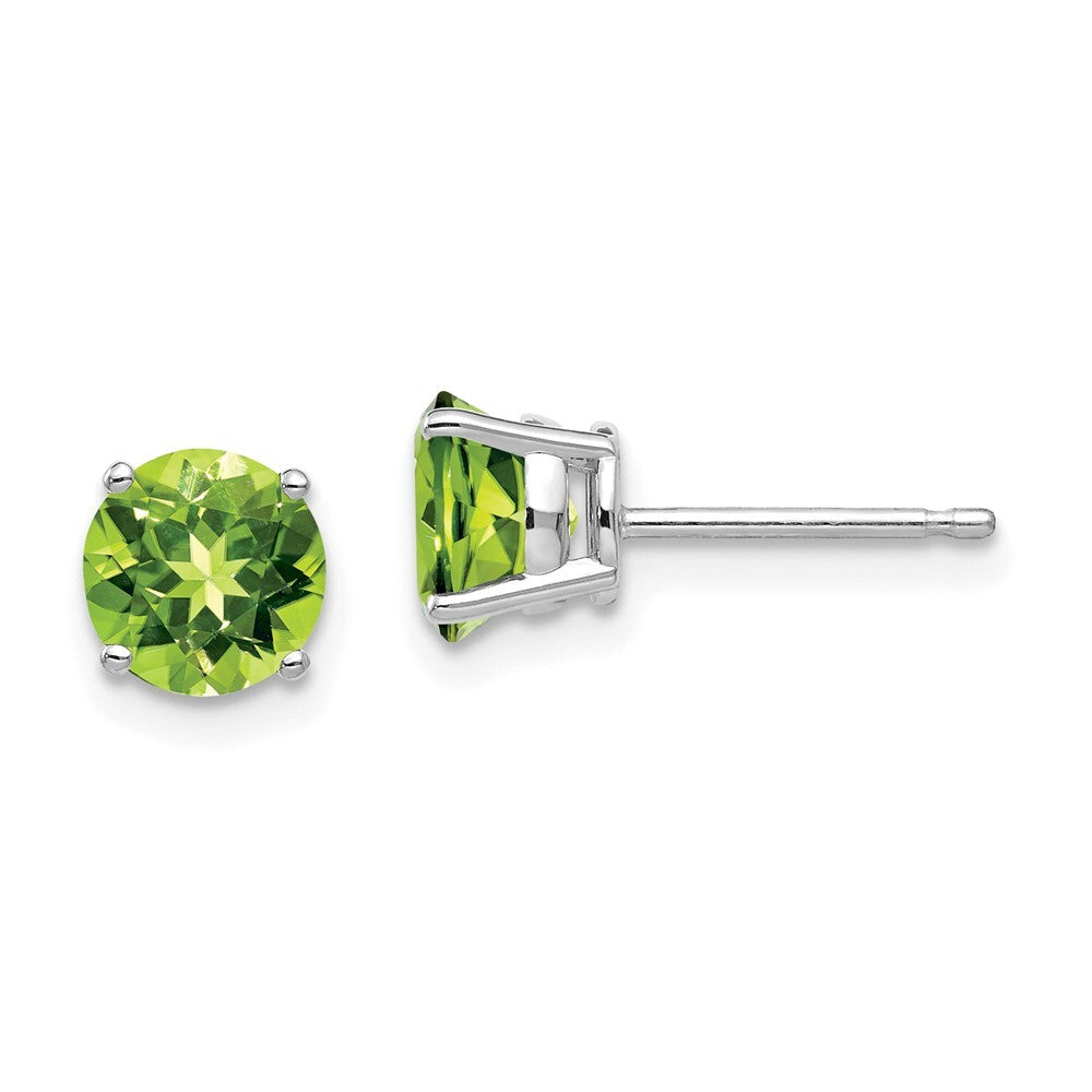 14k White Gold 6mm Peridot Stud Earrings Gift for Women
