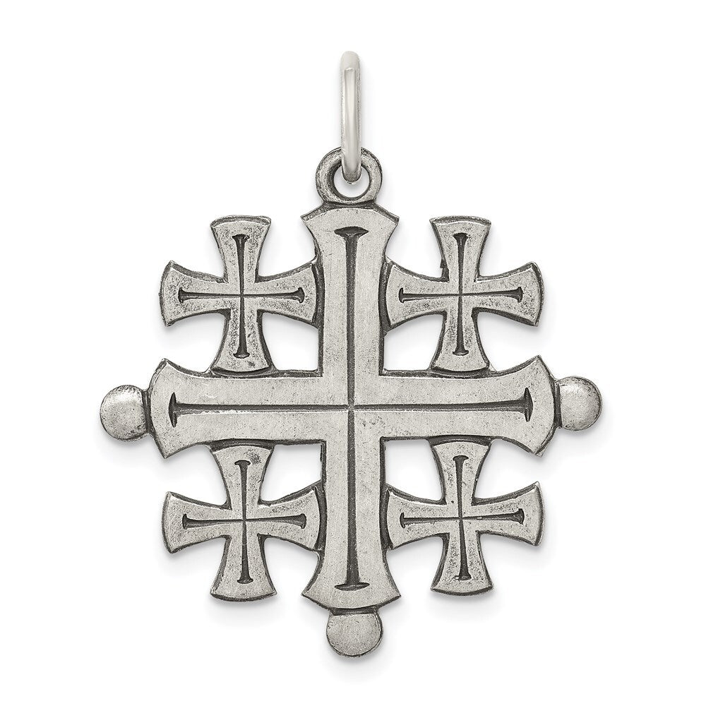 Sterling Silver Antiqued Jerusalem Cross Pendant Holiday Gift for Women