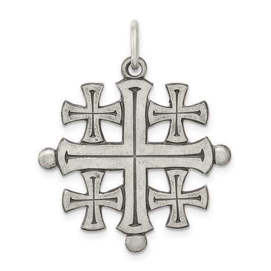 Sterling Silver Antiqued Jerusalem Cross Pendant Holiday Gift for Women
