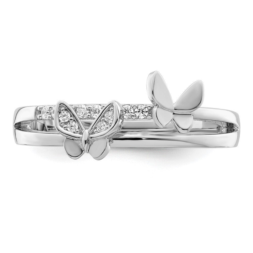 Sterling Silver Rhodium plated CZ Butterflies Ring Size 7