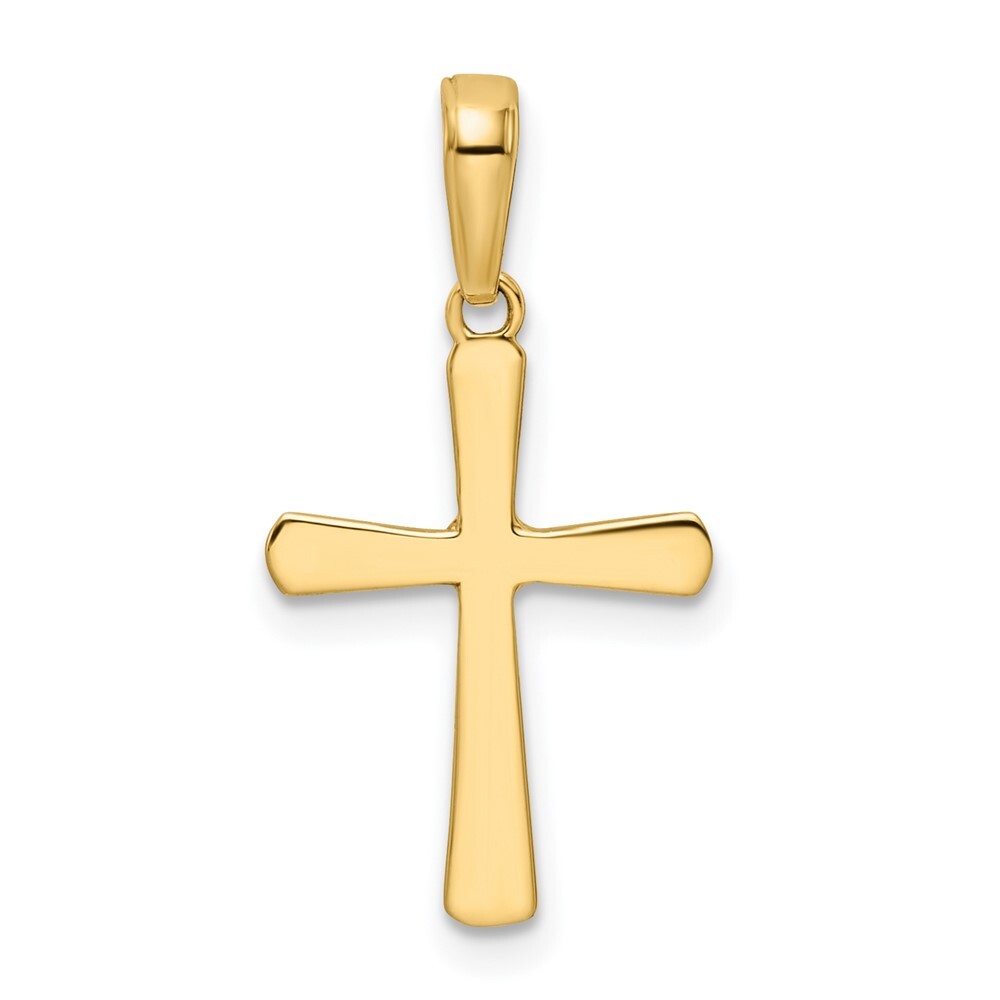 14k Yellow Gold Rhodium Diamond-Cut Cross Pendant for Women
