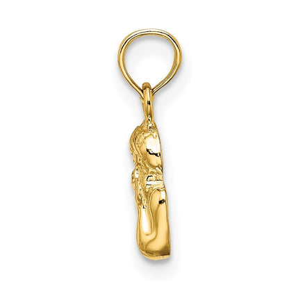14k Yellow Gold Angel Resting On Elbow w/ Rhodium Wing Charm