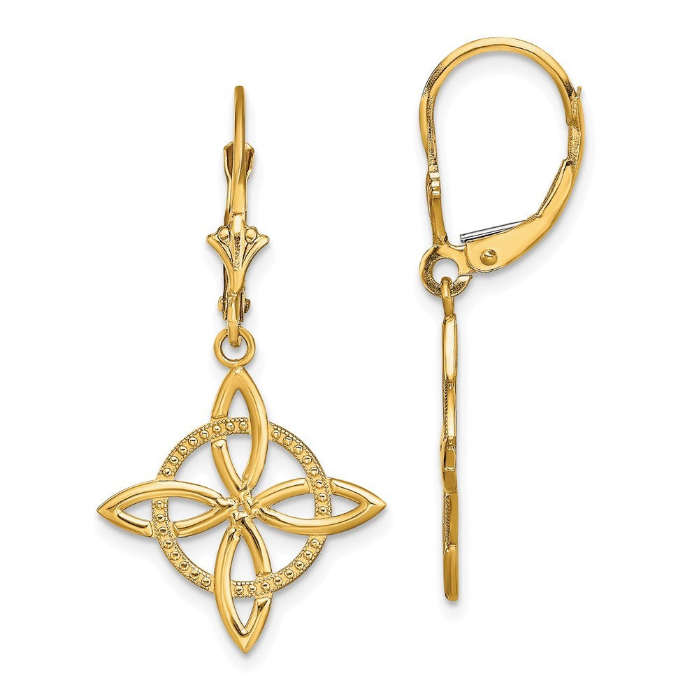 14k Yellow Gold Small Celtic Eternity Knot Drop Dangle Earrings