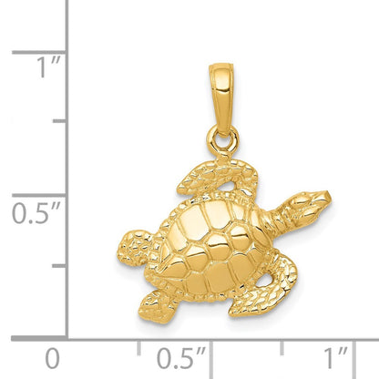 14k Yellow Gold Sea Turtle Pendant for Women