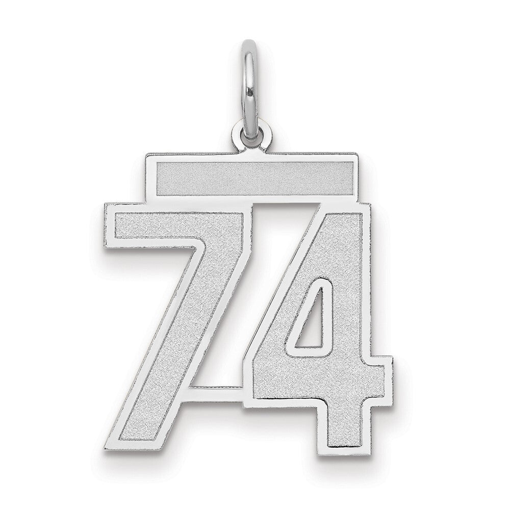 14k White Gold Medium Satin Number 74 Charm Pendant for Women