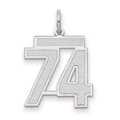 14k White Gold Medium Satin Number 74 Charm Pendant for Women