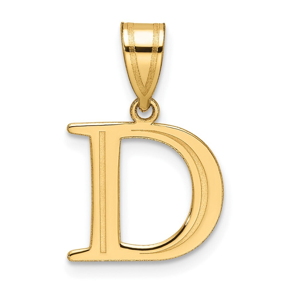 14k Yellow Gold Polished Etched Letter D Initial Pendant for Women