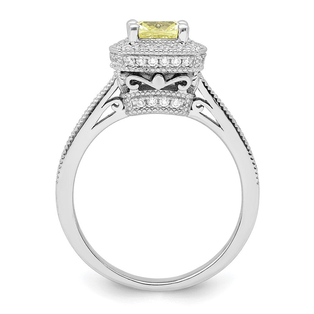 Sterling Silver Rhodium plated White and Yellow CZ Ring Size 8
