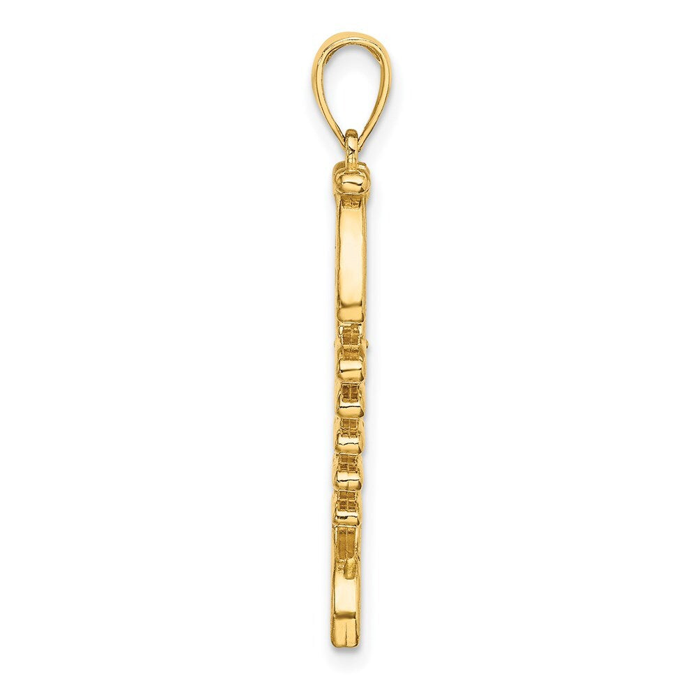 14k Yellow Gold 3D Green Enamel Fish Bone Charm