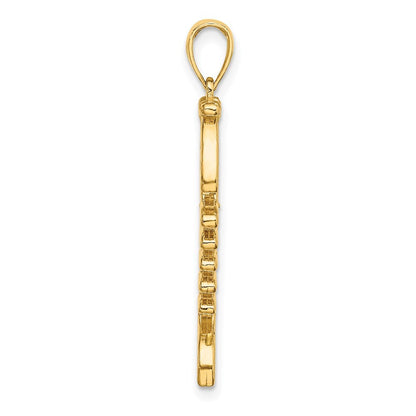 14k Yellow Gold 3D Green Enamel Fish Bone Charm
