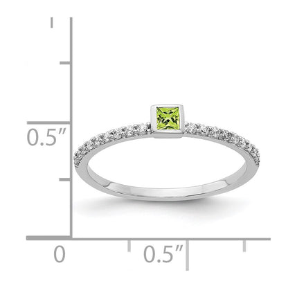 14k White Gold Diamond and Princess Peridot Ring Size 7