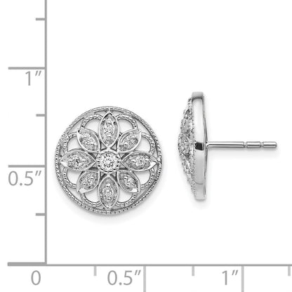 14k White Gold Diamond Fancy Floral Stud Earrings