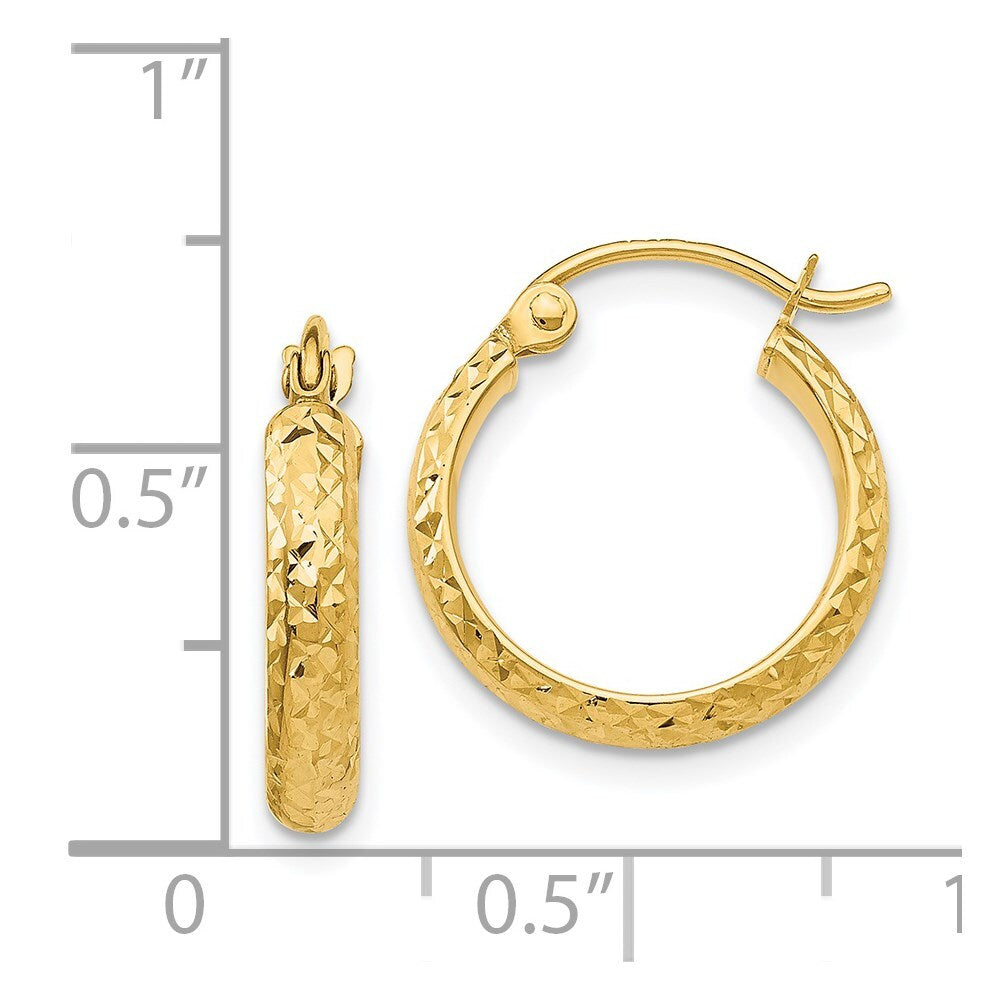 14k Yellow Gold Diamond-cut 2.8x15mm Hollow Hoop Earrings Gift for Women