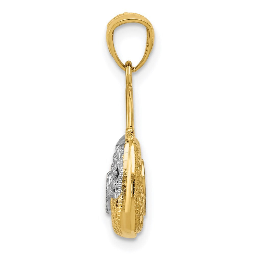 14k Yellow Gold Rhodium 3D Reversible Heart Handbag Pendant for Women