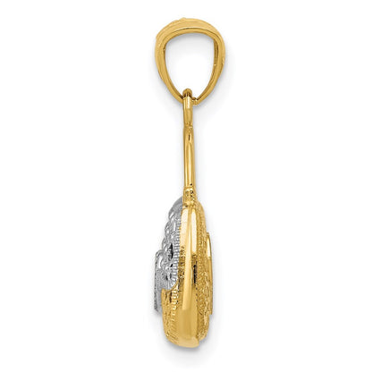 14k Yellow Gold Rhodium 3D Reversible Heart Handbag Pendant for Women