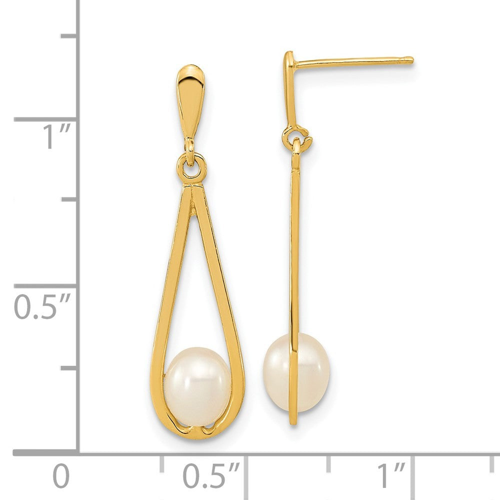 14k Yellow Gold 5-6mm White Rice Freshwater Cultured Pearl Dangle Earrings