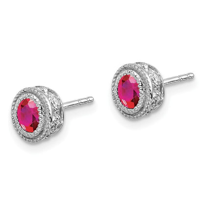 14k White Gold Ruby and Diamond Stud Earrings