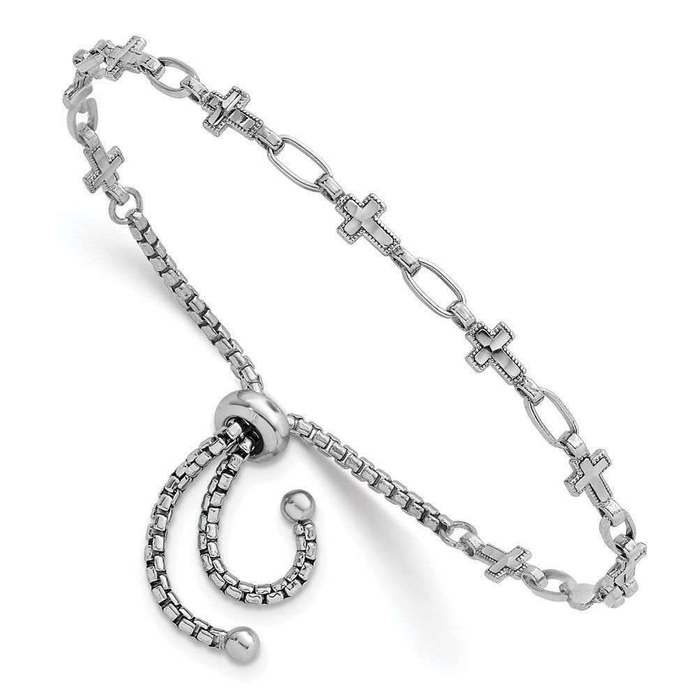 Sterling Silver Cross and Rectangle Link Adjustable Bolo Bracelet