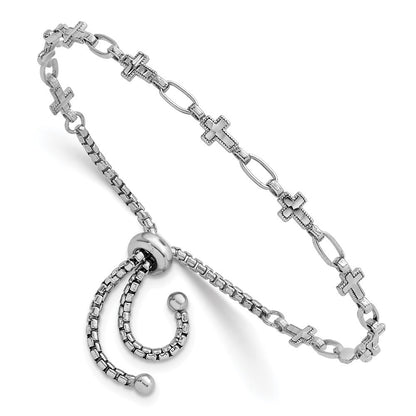 Sterling Silver Cross and Rectangle Link Adjustable Bolo Bracelet