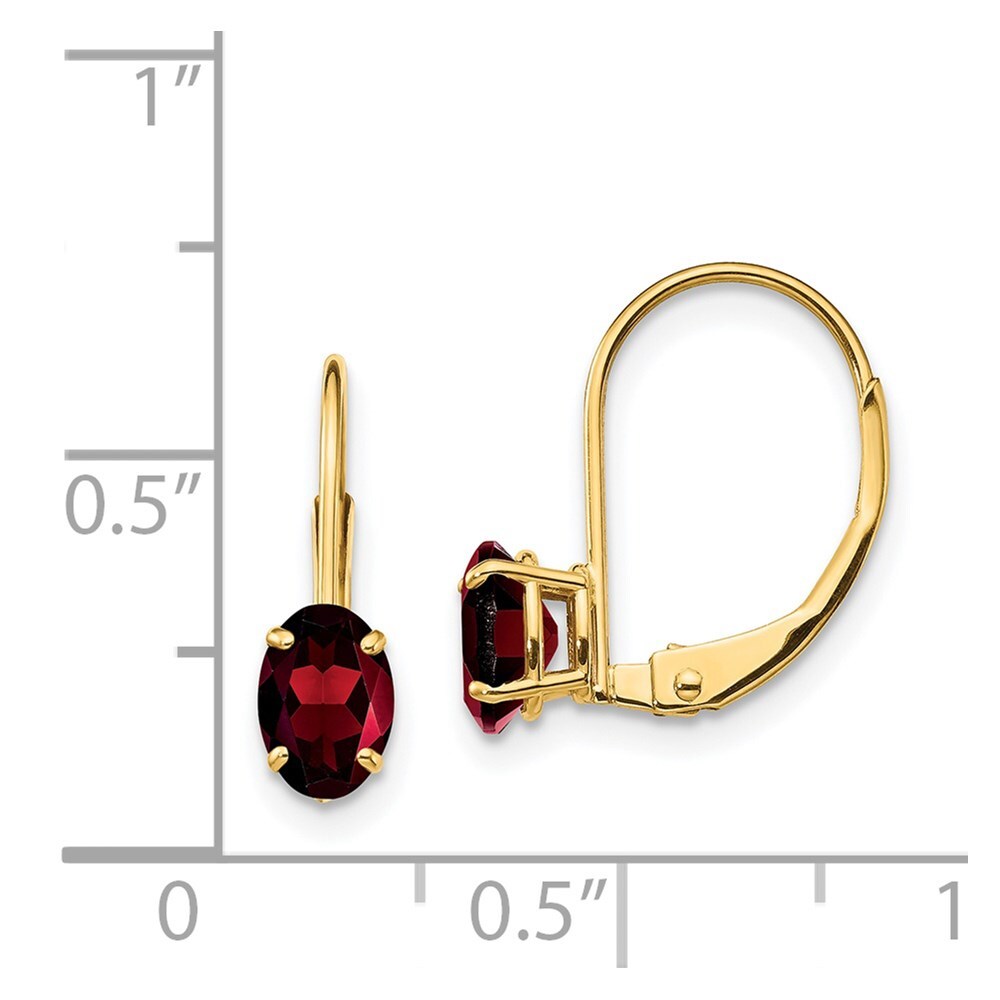 14k Yellow Gold 6x4mm Oval Garnet Dangle Earrings Leverback Gift for Women