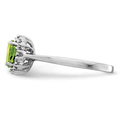 Sterling Silver Rhodium Peridot Diamond Ring Size 7