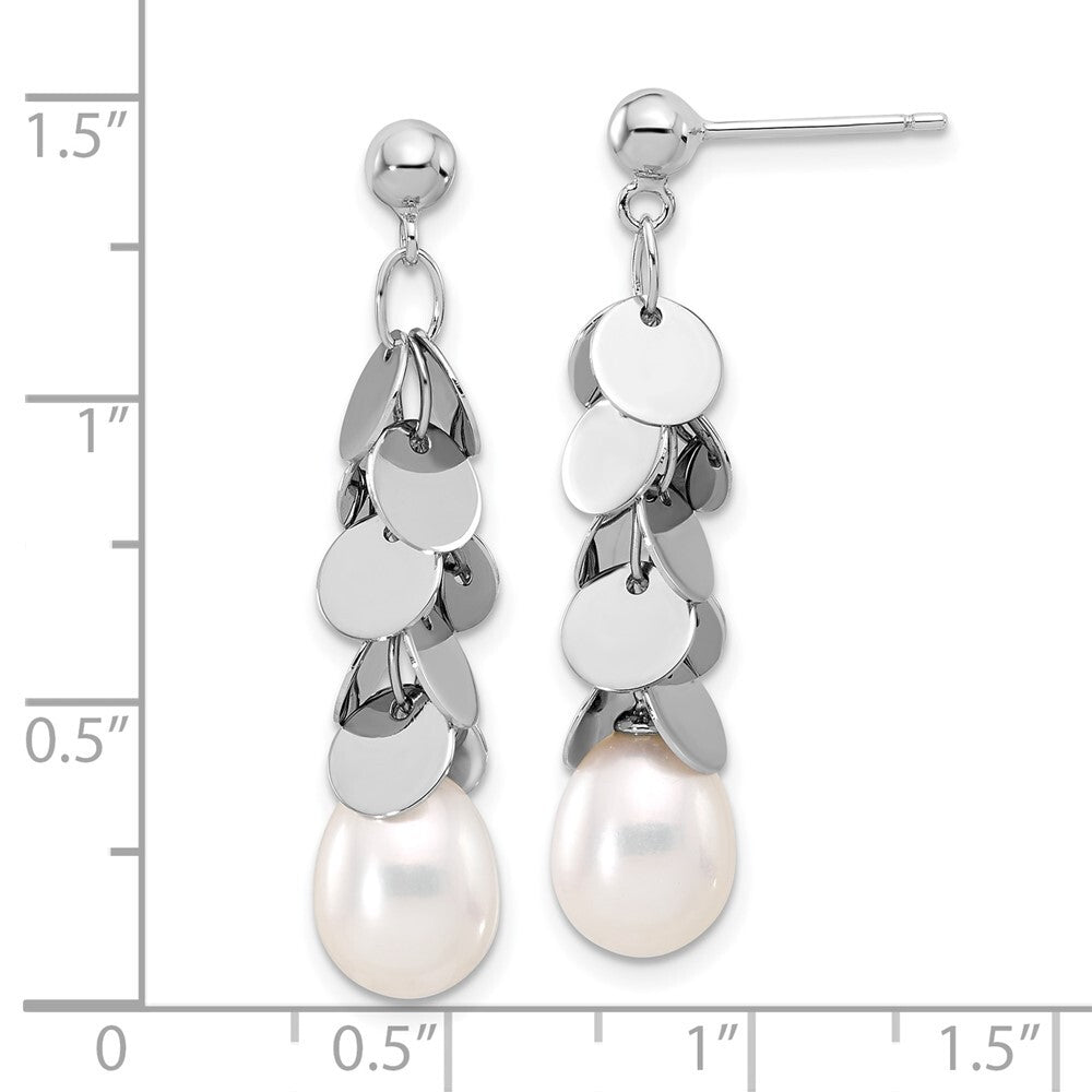 Sterling Silver 7-8mm White Teardrop Cultured Pearl Post Dangle Earrings