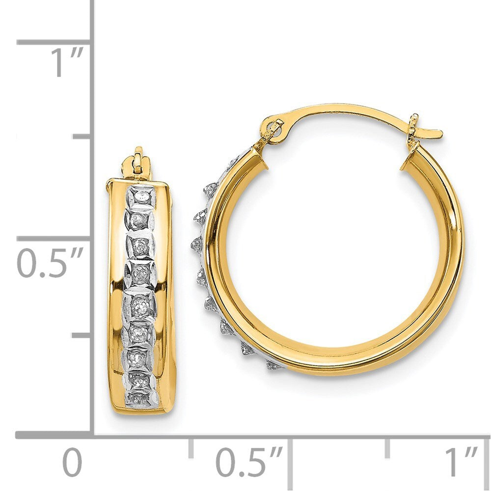 14k Yellow Gold Diamond Fascination Round Hoop Earrings Gift for Women