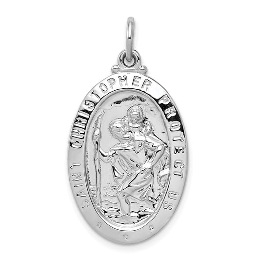 Sterling Silver Rhodium-plated Saint Christopher Medal Pendant