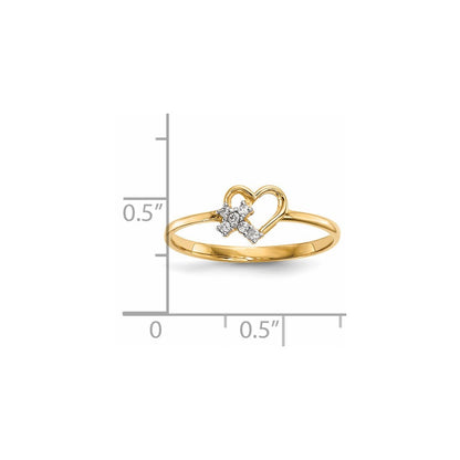14K Yellow Gold Heart w/CZ Cross Ring Size 7