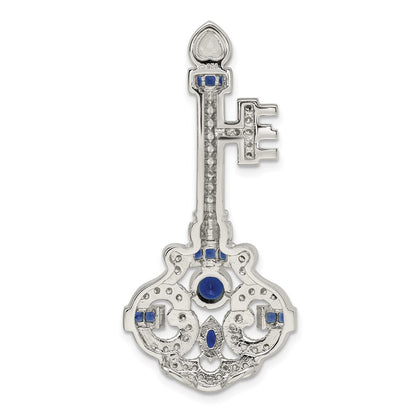 Sterling Silver Rhodium-plated Blue and Clear Cubic Zirconia Key Slide