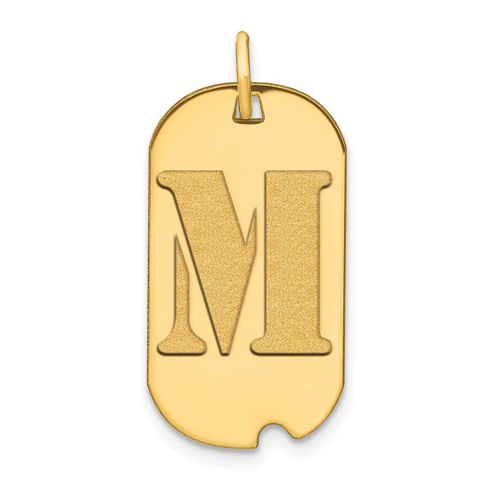 14k Yellow Gold Polished Letter M Initial Dog Tag Pendant for Women
