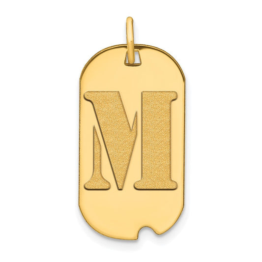14k Yellow Gold Polished Letter M Initial Dog Tag Pendant for Women