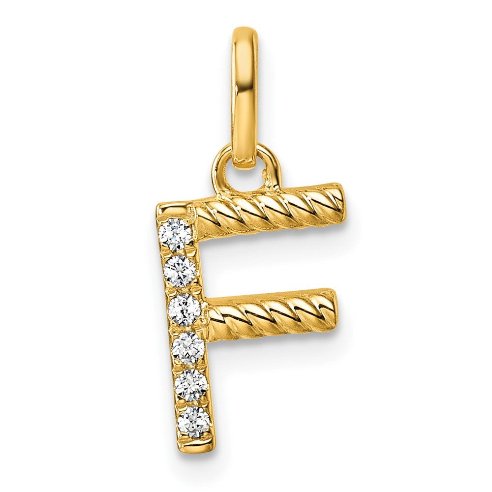 14k Yellow Gold Twisted .05 ct. Diamond Initial F Charm