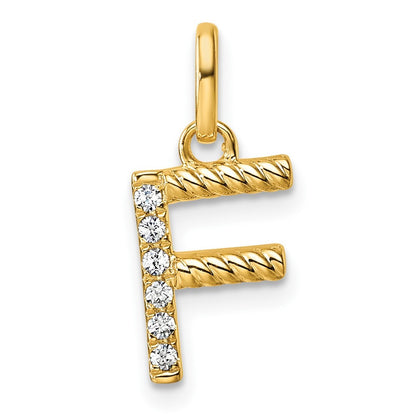 14k Yellow Gold Twisted .05 ct. Diamond Initial F Charm